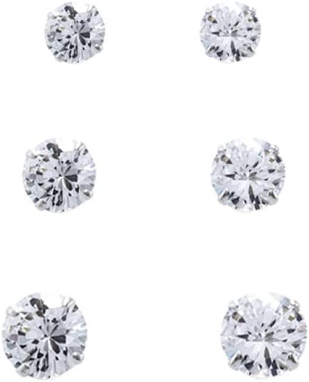 Kit Trio Brincos Prata 925 Zircônia Solitário Antialérgico