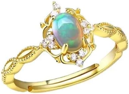 Anel Feminino Ajustável Banhado a Ouro 14k com Pedra da Lua Meditação e Equilíbrio de Tensão