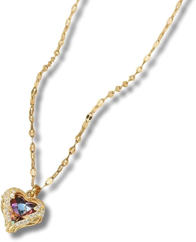 Colar Feminino "Classic Colors" Coração Cravejado Multicor Folheado Ouro 18k