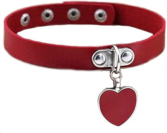 olar gargantilha de couro PU em formato de coração gótico estilo rock moderno estilo rock steampunk (vermelho), Couro Metal