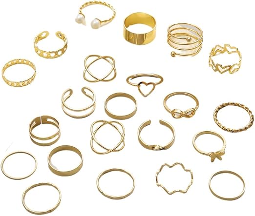 Conjunto De Anéis Ocos Torcidos Geométricos De Ouro Retrô De 22 Peças Para Joias Da Moda Feminina