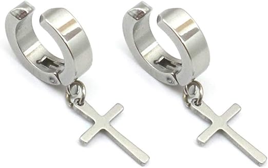 BRINCO DE PRESSÃO DE ARGOLA PRATA 3 MM E CRUZ (PAR)