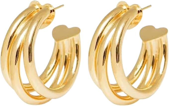 Brinco Feminino Argola tripla Banhado a Ouro 18k Semijoia