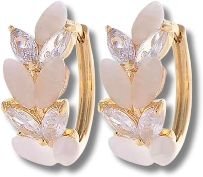 Brinco Feminino "Encantado" com Pedra Opala Natural e Microzircônias – Aço Inoxidável Antialérgico – Semijoia Elegante com Proteção Espiritual, Energia e Estilo – 2cm