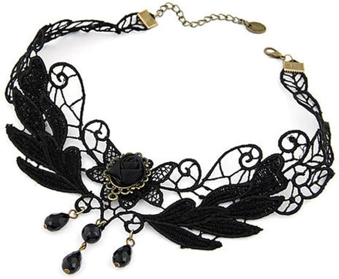 Cordão Gargantilha Gótico Pequena Flor Negra Gotico Halloween Vampira
