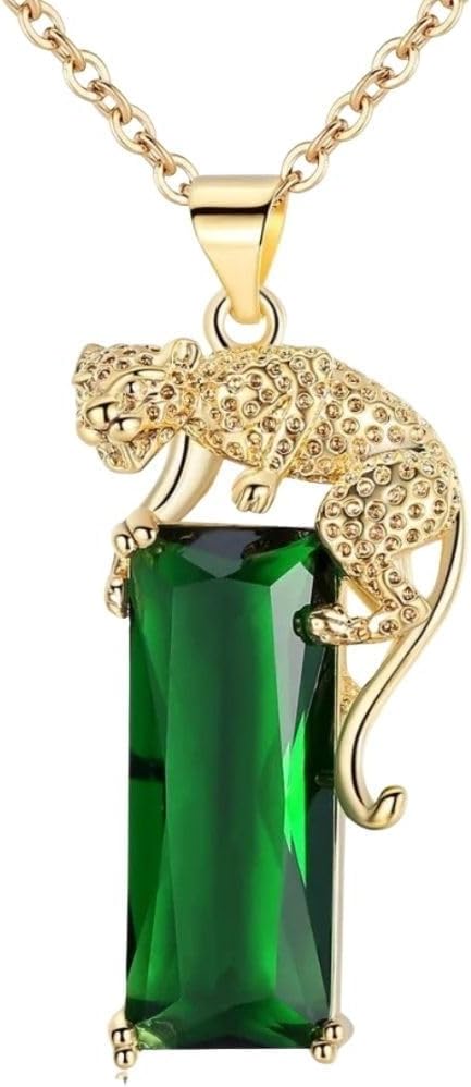 Colar Leopardo Feminino Animale Banhado a Ouro 18k Aço Inoxidável Zircônia Verde Pingente 33mm Acessório de Luxo Feminino