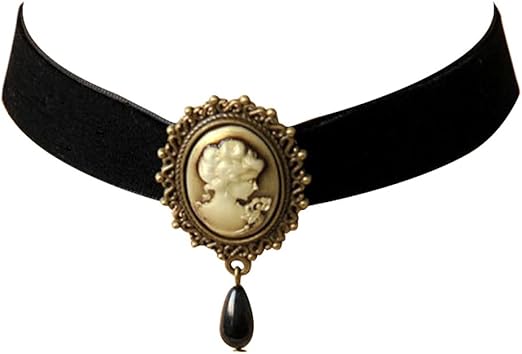 Gargantilha Camafeu Victorian Black Velvet Lace Gótica Lady Camafeu Colar e Broche Presente para Ela