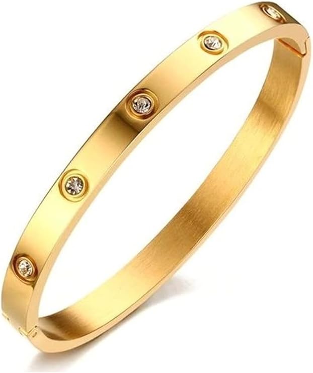 Pulseira Bracelete Feminino Dourado Vanglore 1250 Com Pedras Aço Inoxidável Banhado a Ouro