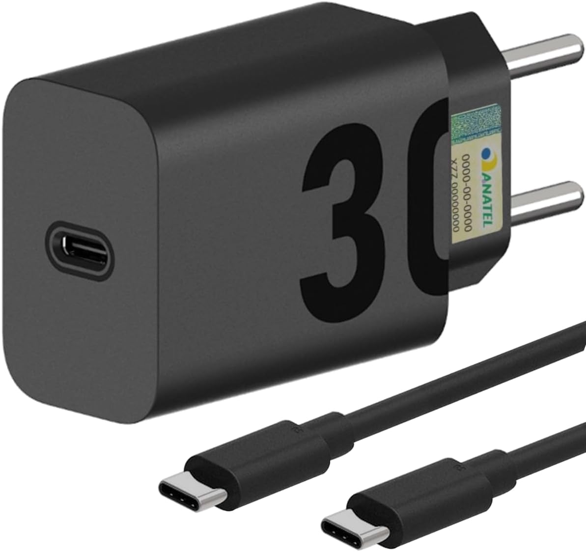 Carregador Super Turbo 30W Ultra Rápido Porta Tipo C Com Carregamento Rápido + Cabo Tipo C Compatível Com Todos Os Dispositivos, Motorola, Samsung, IPhone 15/16, Xiaomi