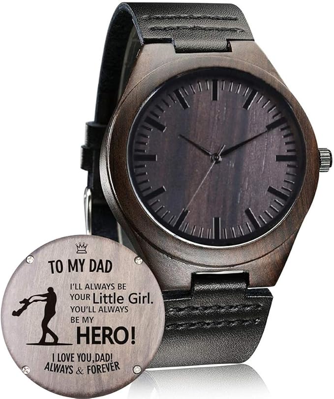 relógio de madeira vintage casual quartzo relógio de pulso de madeira para homens e mulheres, A - For Dad From Daughter, 1.77 Inch, Presente de relógios de madeira gravados personalizados