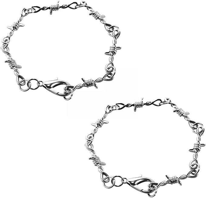 Conjunto de pulseiras góticas punk de arame farpado espinhos grossos e amendoeiras para casais, amizade, hip hop, rock, legal, ajustável, joia para mulheres e homens