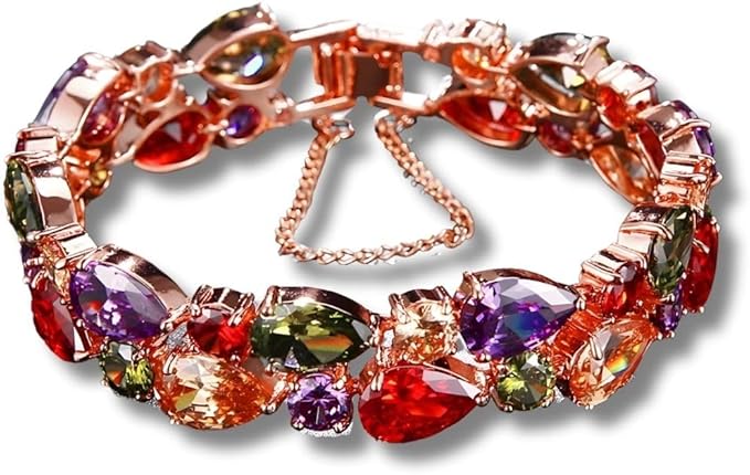 Bracelete Feminino Luxuoso com Zircônias Premium "Elegant Colors" – Design Clássico e Elegante, Acabamento Premium em Cobre