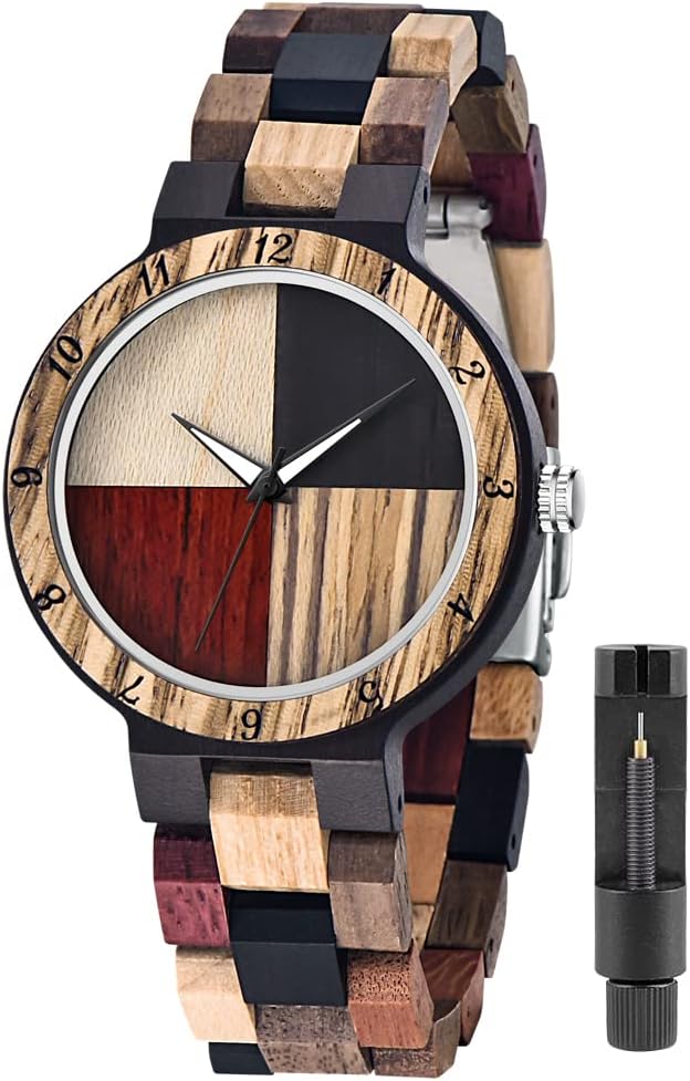Relógio feminino de madeira com todas as pulseiras de madeira, quartzo, design clássico, analógico, colorido, bambu, para mulheres, casais, Q1094-US, Relógios de quartzo