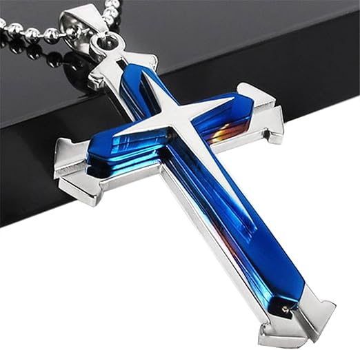 Colar masculino com cruz de aço de titânio, Aço de titânio, aço inoxidável 316L