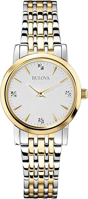 Bulova Relógio feminino clássico de quartzo, diamante de aço inoxidável
