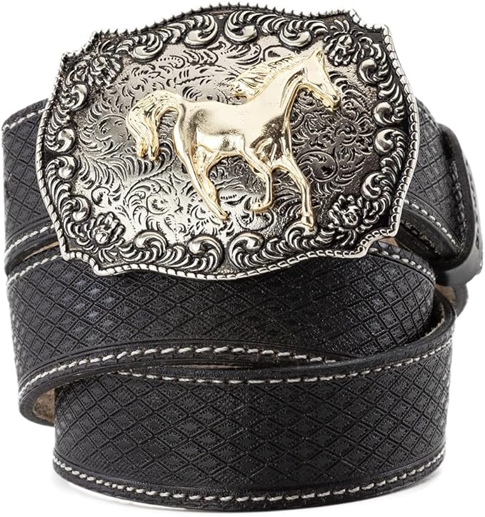 Cinto Country Masculino Entalhado Couro Soleta Fivela Metal Removivel 4cm Largura