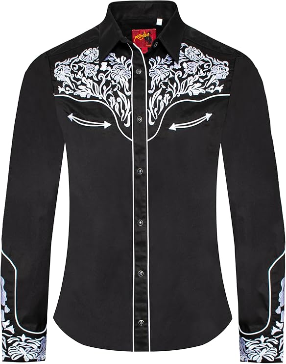 Rodeo Clothing Camisa feminina casual de botão ocidental, camisas bordadas cowgirl country para mulheres 516 M preta, Preto, M