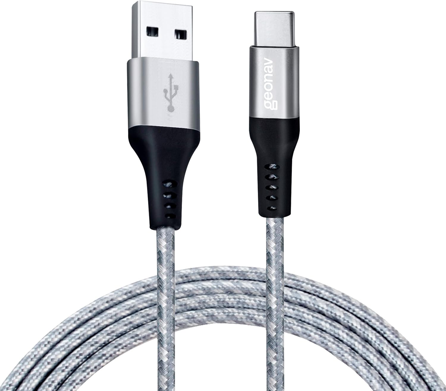 Cabo USB-C (tipo C) para USB, carregamento rápido, nylon trançado, 1,5MT, UCC06, Cinza/Branco