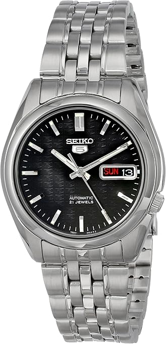 SEIKO Relógio automático masculino coleção 5-7S - com calendário de dia/data, ponteiros luminosos, caixa e pulseira de aço inoxidável