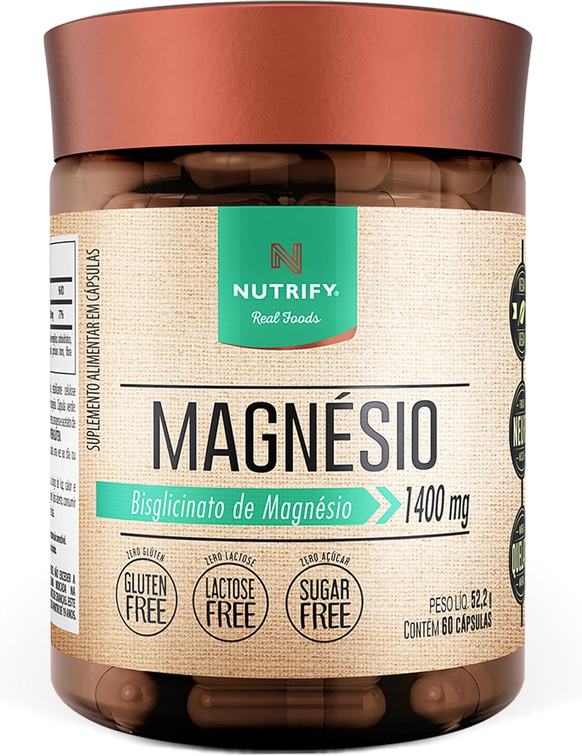 Magnésio 1400mg - Multivitamínico - Suplemento Alimentar de Máxima Absorção - Sem Glúten, Sem Lactose, Sem Açúcar - 60 Cápsulas