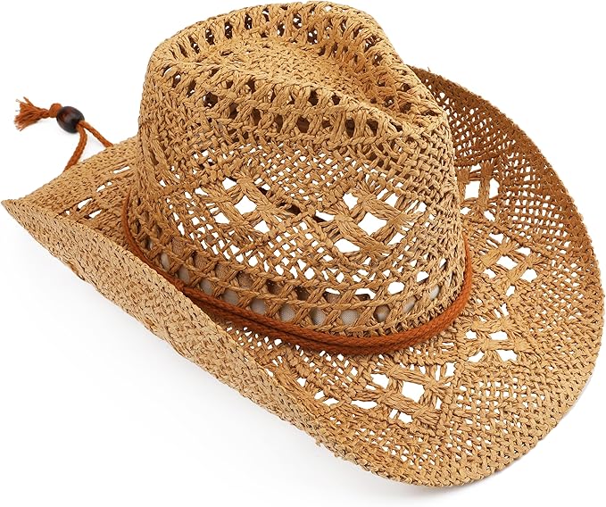 Melesh Chapéu de cowboy adulto palha sol praia vaqueira ocidental para mulheres