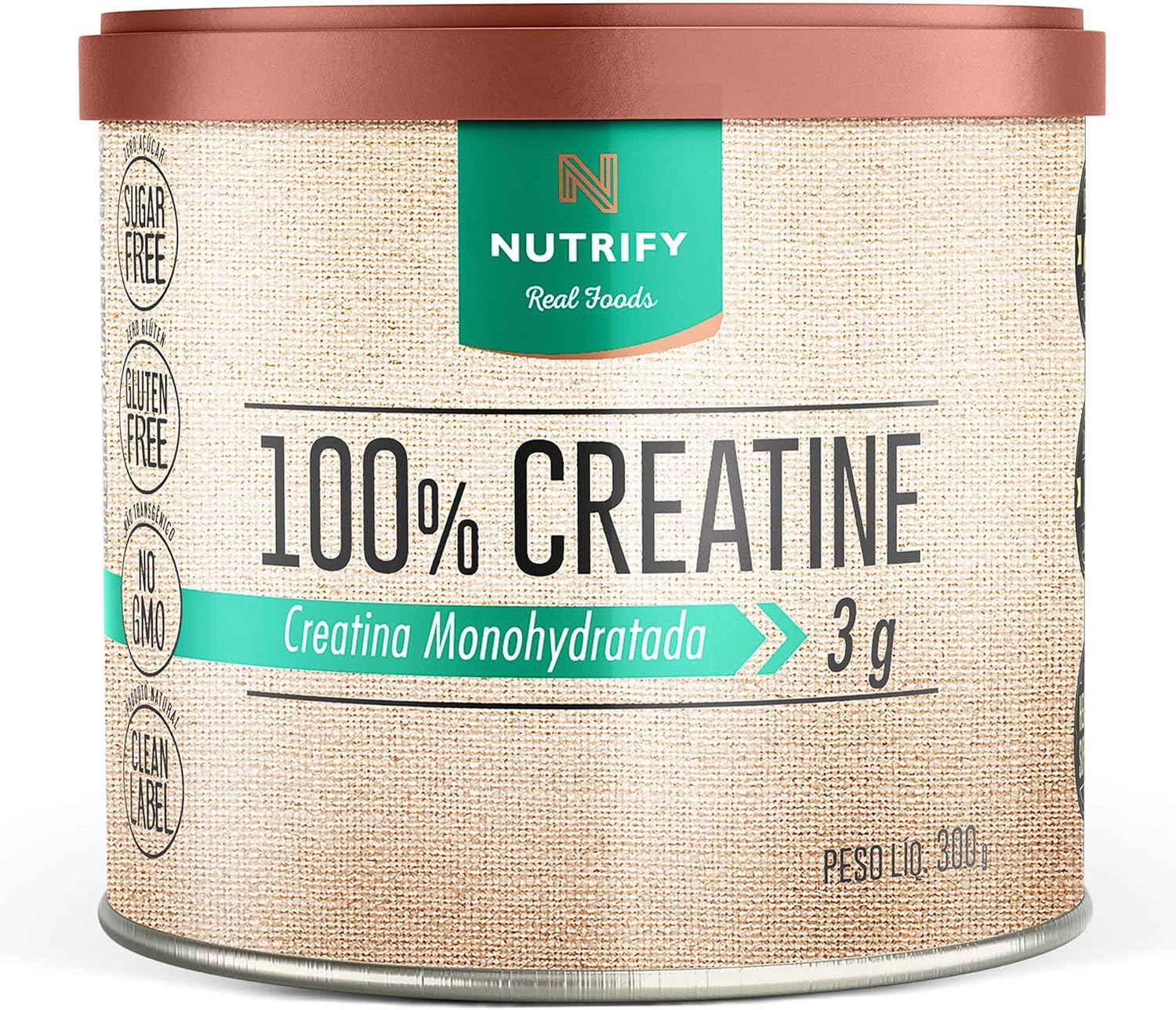100% Creatine 3g de Creatina por Dose - Suplemento Alimentar para Suporte Energético - Sem Glúten, Sem Lactose, Sem Açúcar, Vegana - Lata 300g