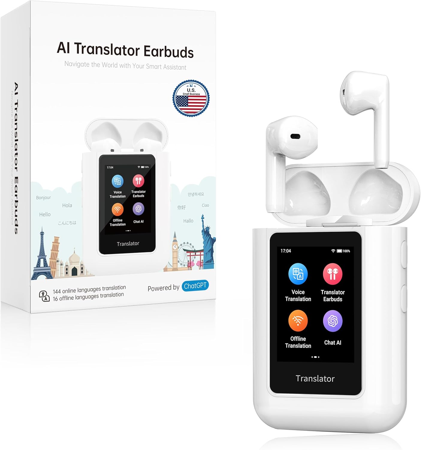 Fones de ouvido de tradução A8 AI em tempo real, dispositivo tradutor ChatGPT em 144 idiomas