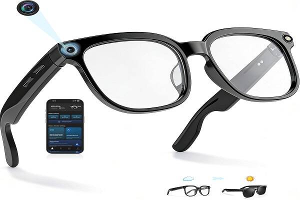 Óculos inteligentes AI com câmera, gravação de vídeo POV 4K, tradução em tempo real em mais de 140 idiomas, assistente de voz, reconhecimento de objetos, lentes fotocromáticas, Bluetooth/WiFi para